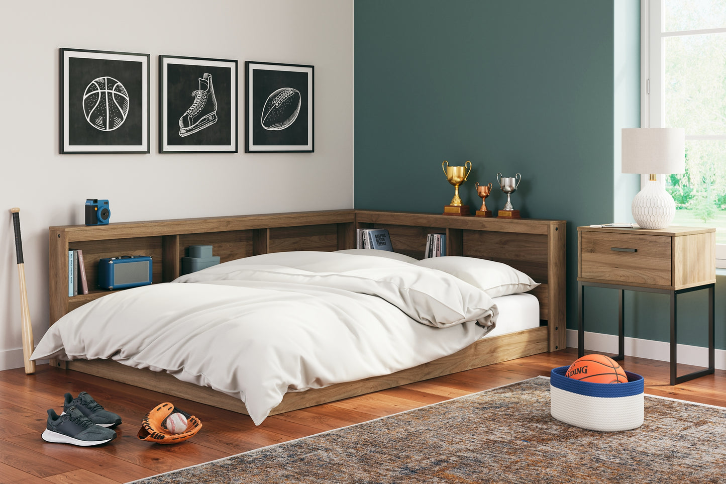 Cama con almacenaje y librería Deanlow
