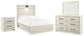 Cama con paneles Cambeck, cómoda con espejo y mesita de noche