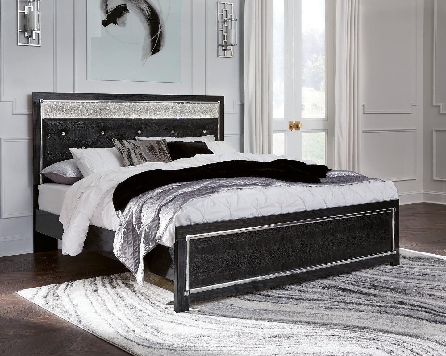 Cama de plataforma con paneles tapizados Kaydell