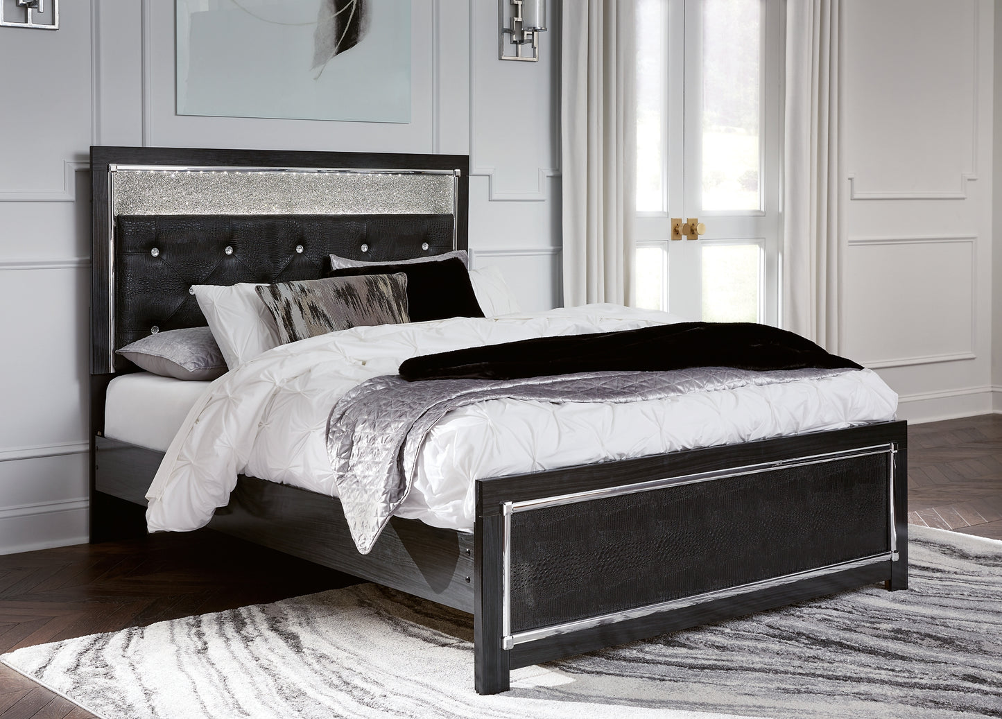 Cama de plataforma con paneles tapizados Kaydell