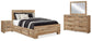 Cama Hyanna con paneles y espacio de almacenamiento, con tocador con espejo y mesita de noche