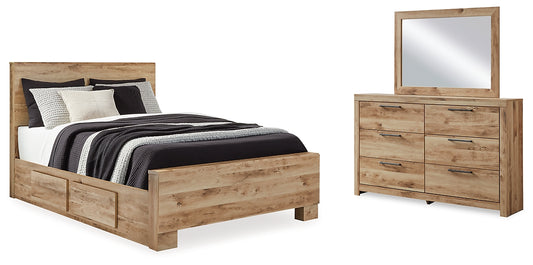 Cama Hyanna con paneles y espacio de almacenamiento y tocador con espejo