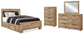 Cama Hyanna con paneles y espacio de almacenamiento, con cómoda y espejo