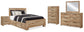 Cama Hyanna con paneles y espacio de almacenamiento, con tocador con espejo, cómoda y mesita de noche