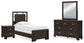 Cama Covetown con paneles, tocador con espejo y mesita de noche