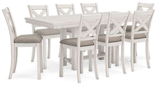 Mesa de comedor Robbinsdale de altura de mostrador y 8 taburetes