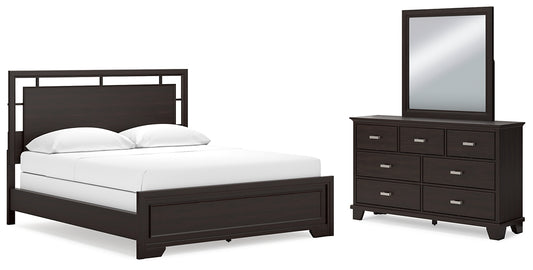 Cama con paneles Covetown California y tocador con espejo