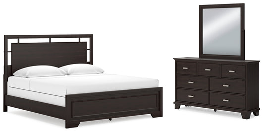 Cama con paneles Covetown y tocador con espejo