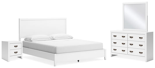 Cama California con paneles Binterglen, tocador con espejo y mesita de noche