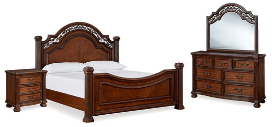 Cama con dosel Lavinton California con tocador con espejo y mesita de noche