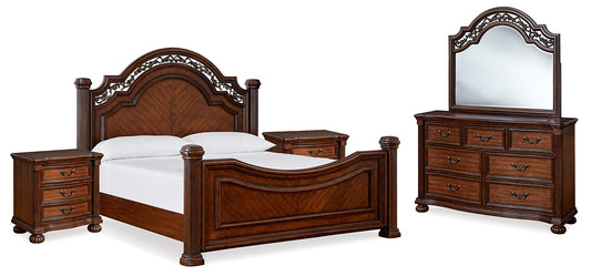 Cama con dosel Lavinton con tocador con espejo y mesita de noche