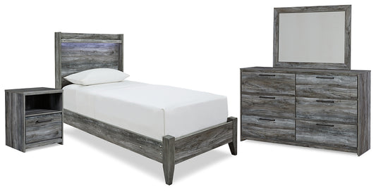 Cama con paneles Baystorm, tocador con espejo y mesita de noche
