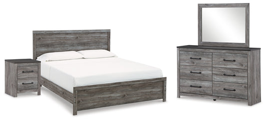 Cama Bronyan con paneles, cómoda con espejo y mesita de noche