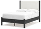 Cama Cadmori tapizada con paneles, cómoda con espejo y mesita de noche