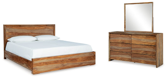 Cama con paneles California de Dressonni y tocador con espejo