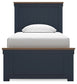Cama Landocken con paneles, cómoda con espejo y mesita de noche