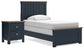 Cama con paneles Landocken y mesita de noche