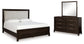 Cama tapizada Neymorton California con paneles y tocador con espejo