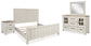 Cama Shaybrock con paneles, cómoda con espejo y mesita de noche