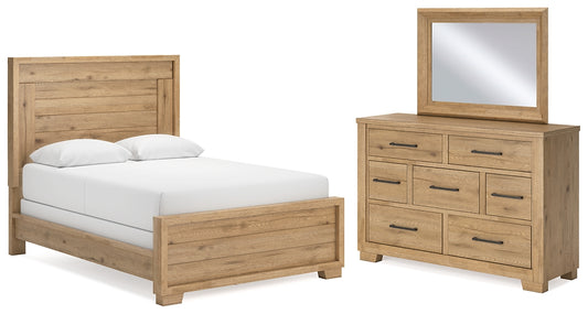Cama con paneles Galliden y tocador con espejo