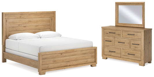 Cama con paneles California de Galliden y tocador con espejo