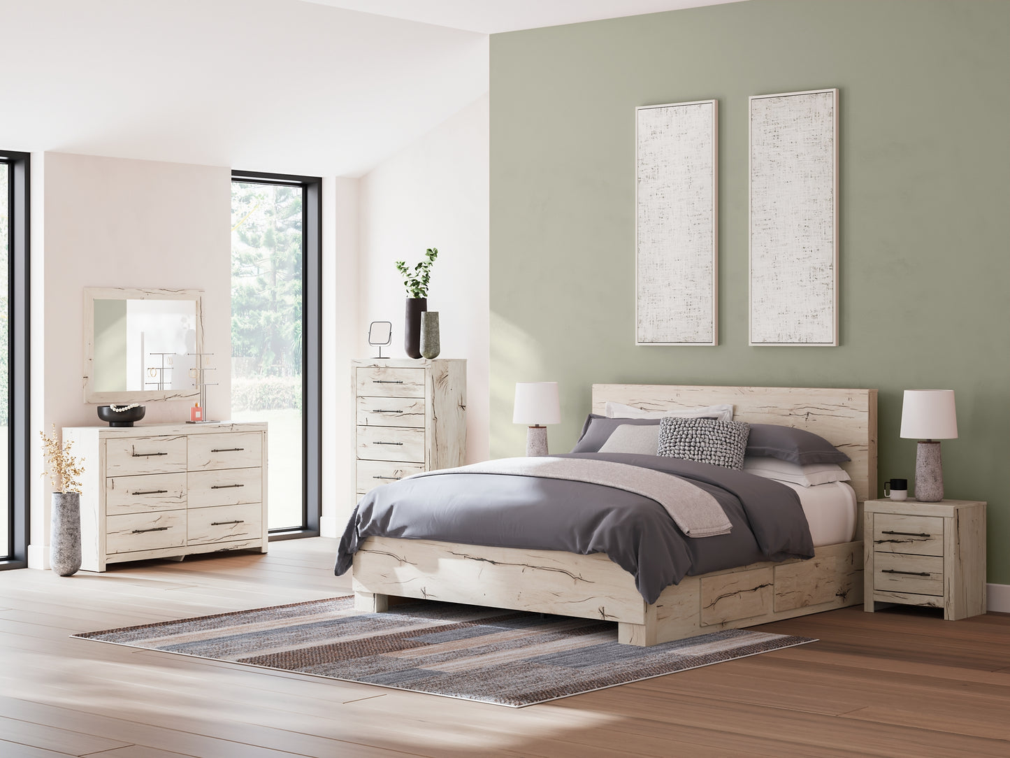 Cama con paneles Lawroy y almacenamiento