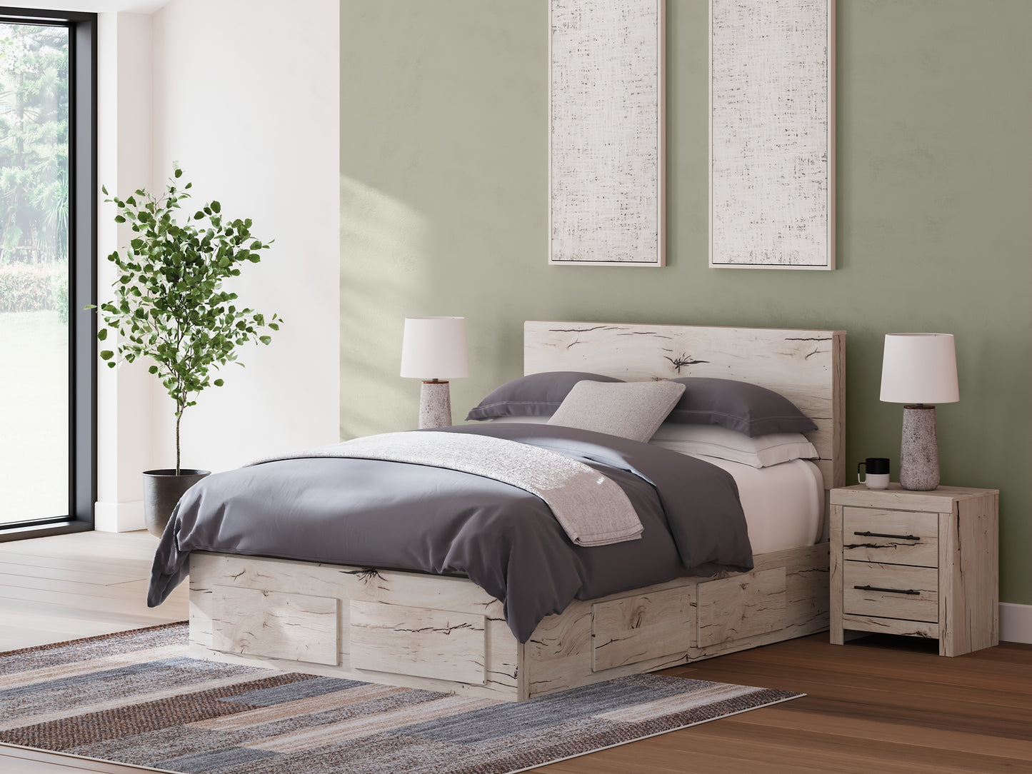 Cama con almacenamiento y paneles Lawroy