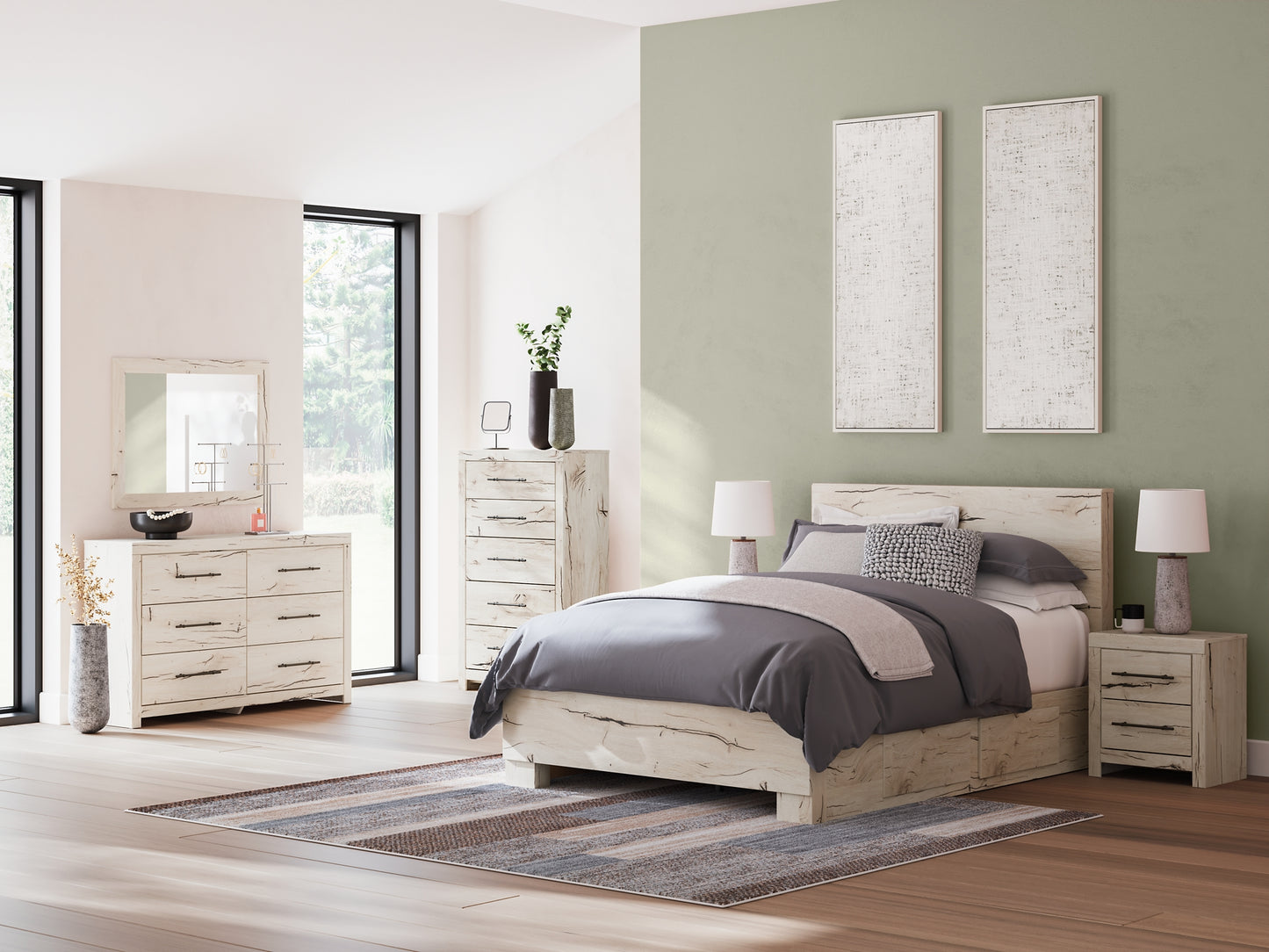 Cama con paneles Lawroy y almacenamiento