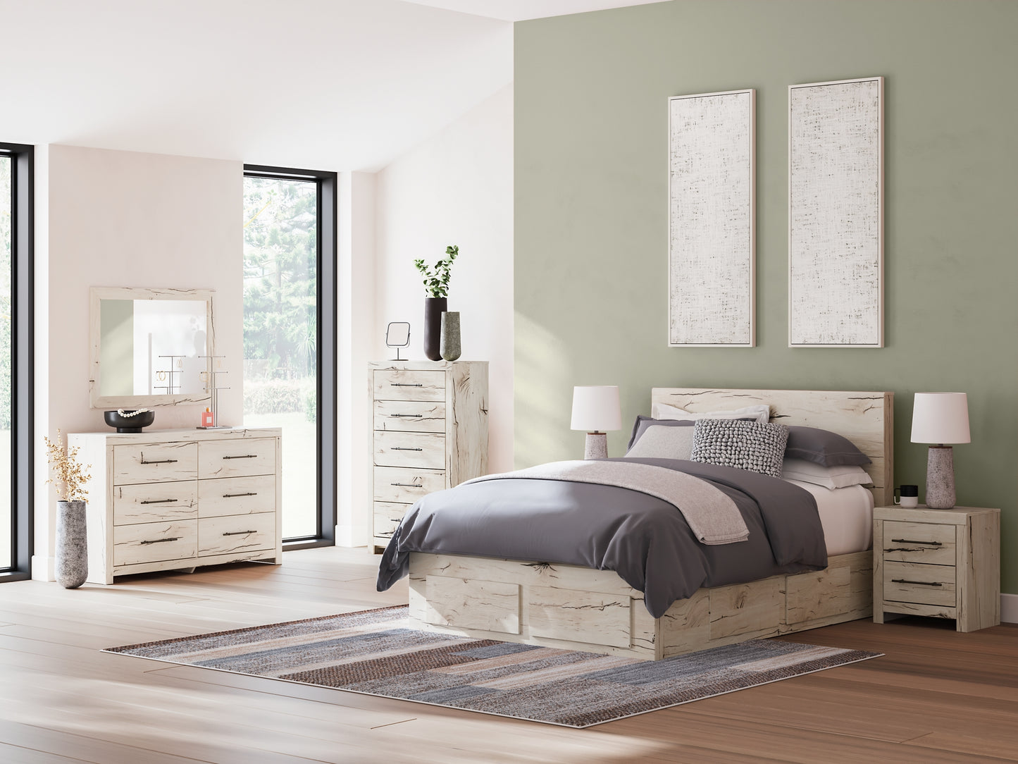 Cama con almacenamiento y paneles Lawroy