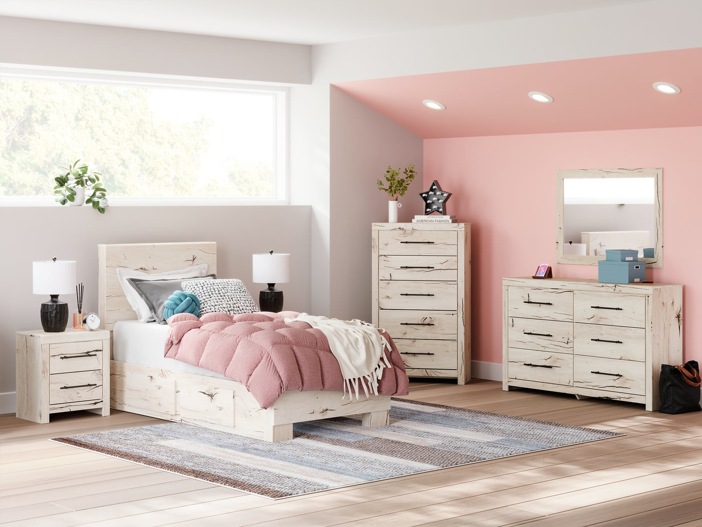 Cama con paneles Lawroy y almacenamiento