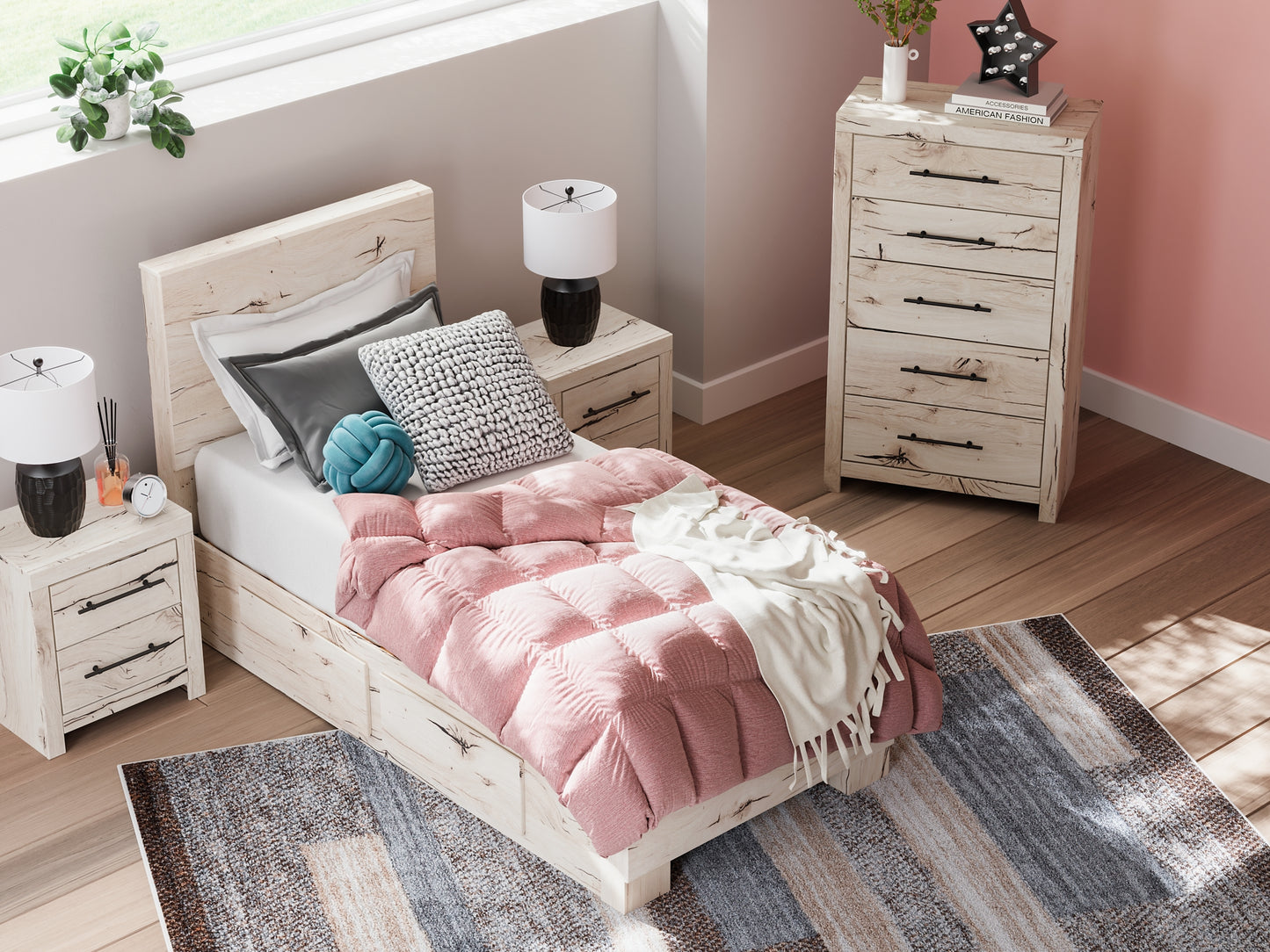 Cama con paneles Lawroy y almacenamiento