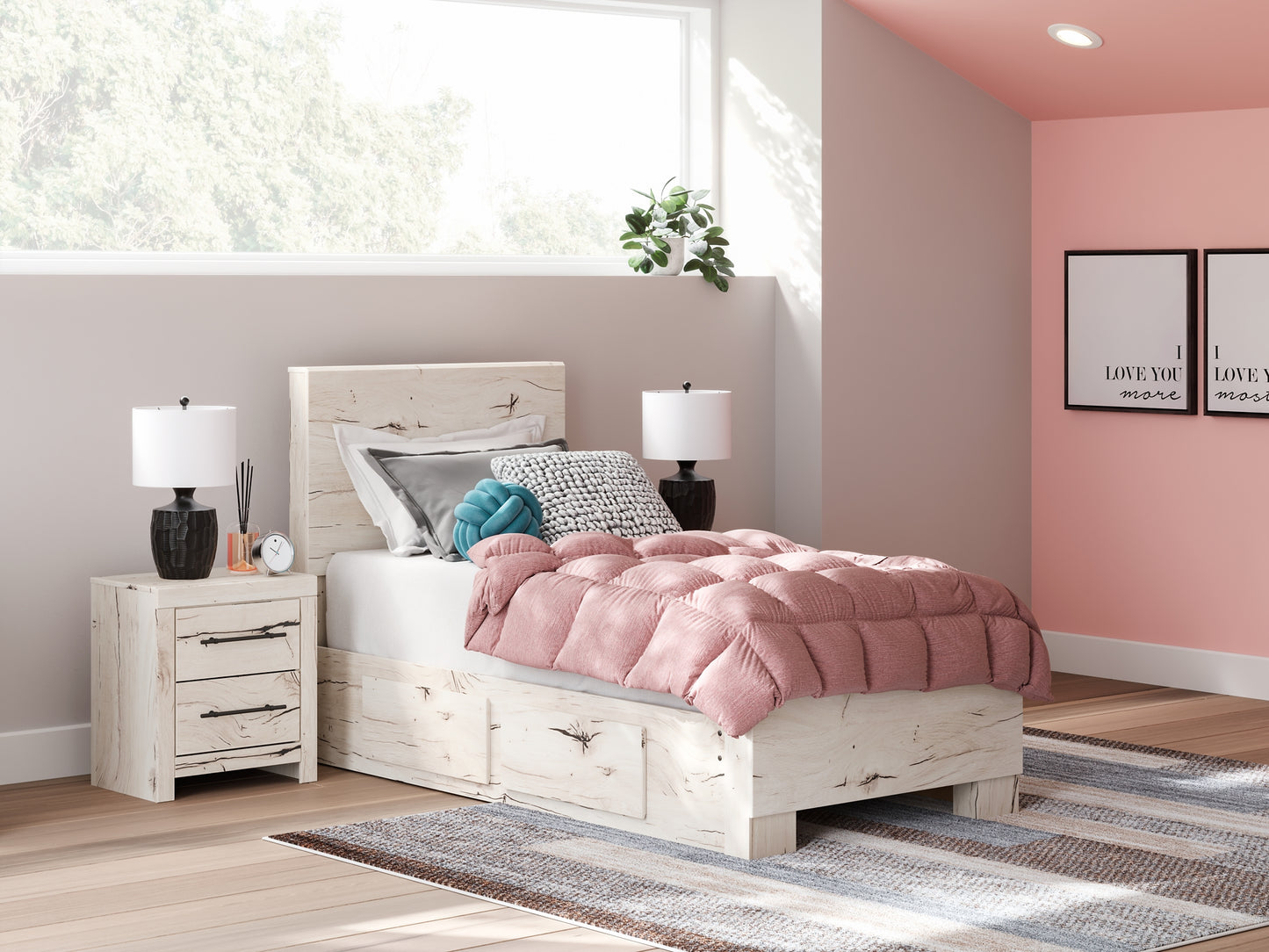 Cama con paneles Lawroy y almacenamiento