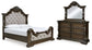 Cama tapizada Maylee con tocador con espejo