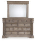 Cama California con paneles Blairhurst, tocador con espejo y mesita de noche