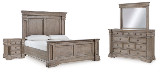 Cama California con paneles Blairhurst, tocador con espejo y mesita de noche