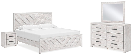 Cama Cayboni con paneles, cómoda con espejo y mesita de noche