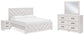 Cama Cayboni con paneles, cómoda con espejo y mesita de noche