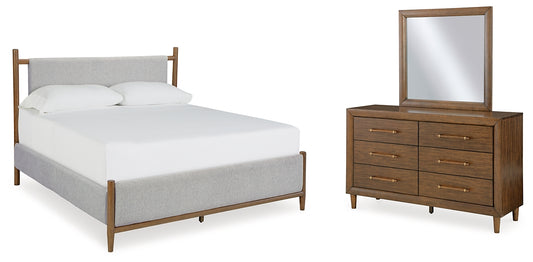 Cama tapizada Lyncott con tocador con espejo