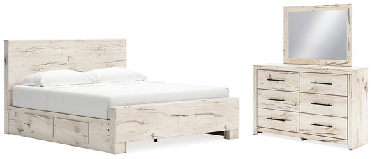Cama con paneles Lawroy y tocador con espejo