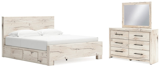 Cama con paneles Lawroy y tocador con espejo