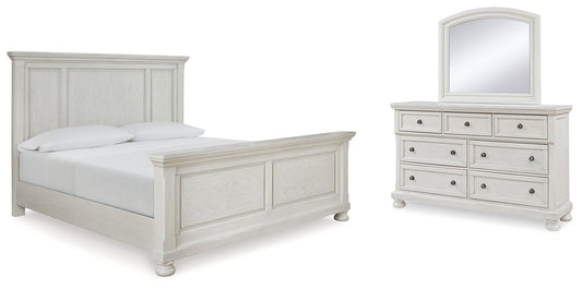 Cama Robbinsdale con paneles y tocador con espejo
