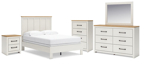 Cama con paneles Linnocreek con tocador, cómoda y mesita de noche con espejo