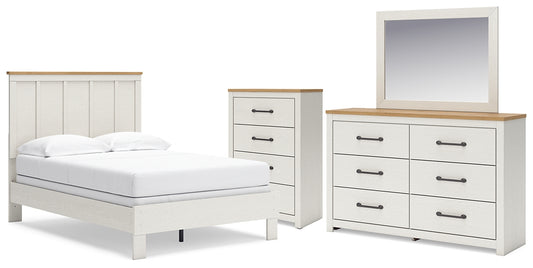 Cama con paneles Linnocreek, cómoda y espejo