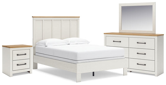 Cama con paneles Linnocreek, tocador con espejo y mesita de noche