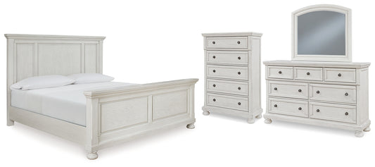 Cama Robbinsdale con paneles, cómoda y espejo