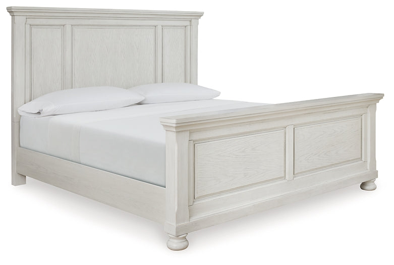 Cama Robbinsdale con paneles, cómoda con espejo y mesita de noche