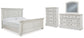 Cama Robbinsdale con paneles, cómoda y espejo