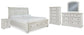 Cama estilo trineo Robbinsdale California con espacio de almacenamiento, cómoda con espejo, arcón y mesita de noche