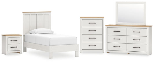 Cama con paneles Linnocreek con tocador, cómoda y mesita de noche con espejo