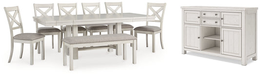 Mesa de comedor Robbinsdale, 6 sillas y banco con espacio de almacenamiento